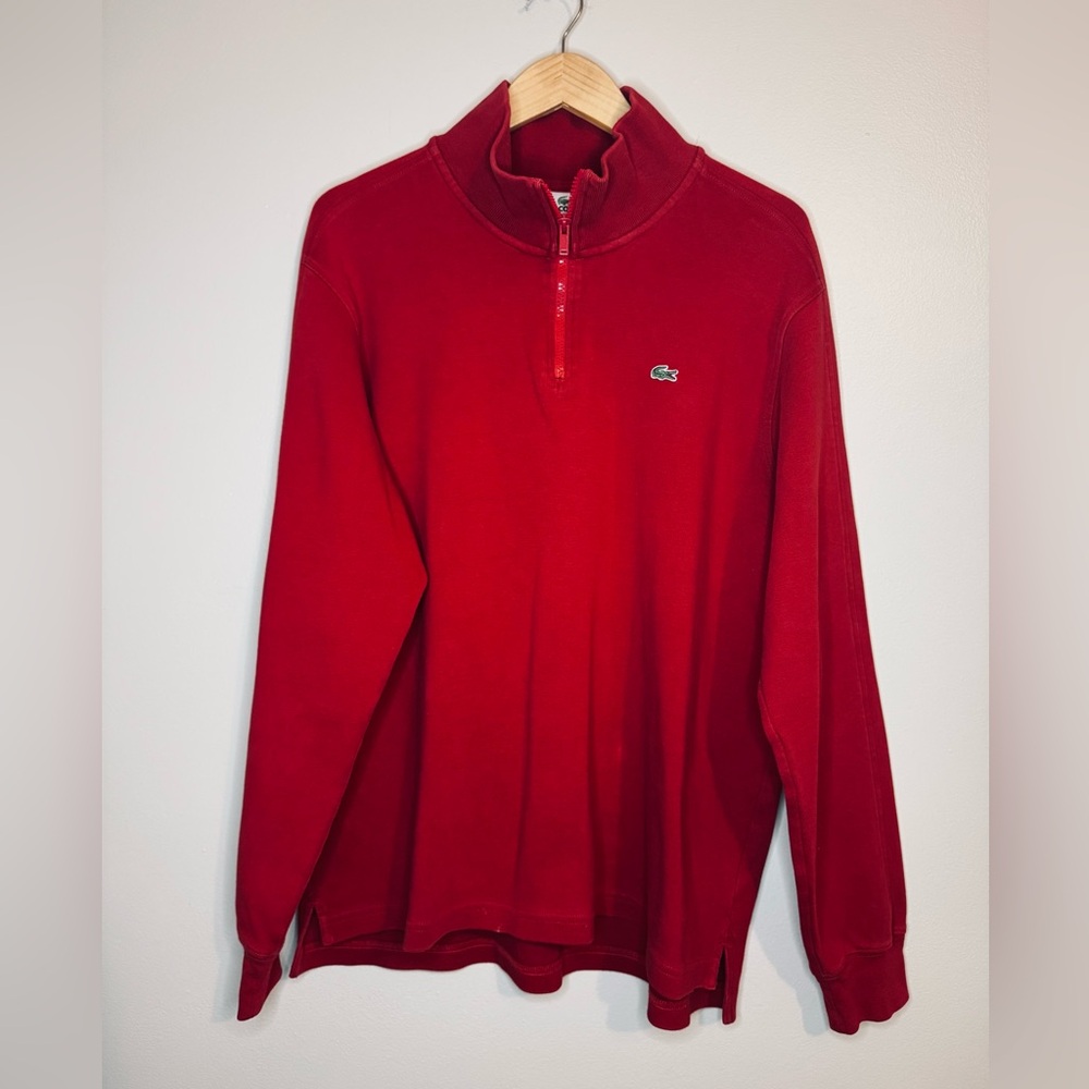 Lacoste Quarter Zip Pullover Sweater Size 7 (XL) Red 100% Cotton Croc Logo